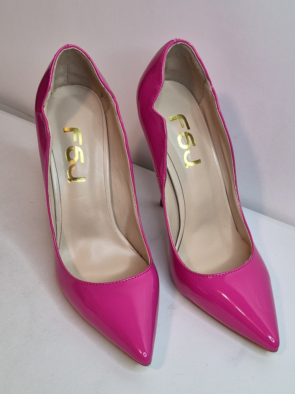 FSJ Women's Bright Pink Patent Pointed-Toe Stiletto Pumps Size 7.5